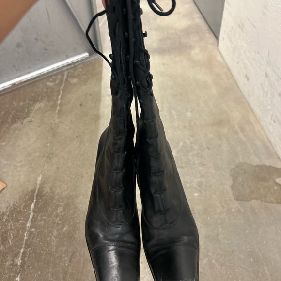 Genuine leather lace up square toe witchy whimsigoth heeled boots - Picture 3 of 10